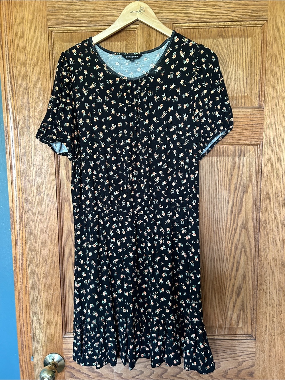 Short Black Floral Midi Dress - Lightweight Everyday Style